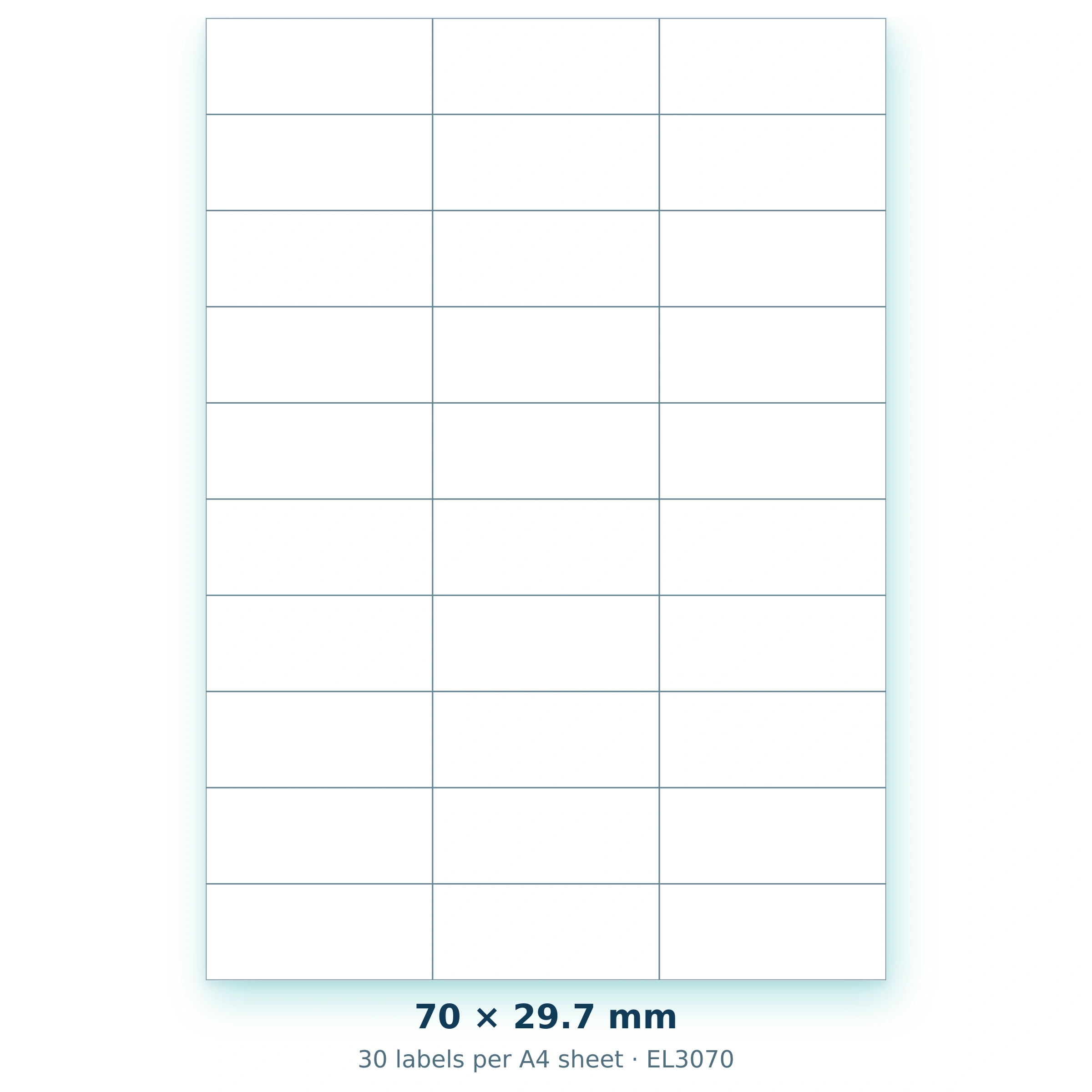 70 × 29.7 mm — 30 labels per A4 sheet