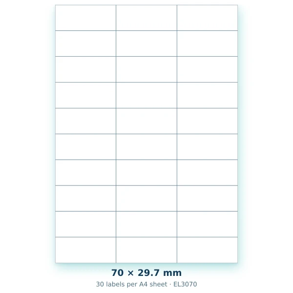 EvoLabels 70 × 30 mm · 30 labels per A4 sheet