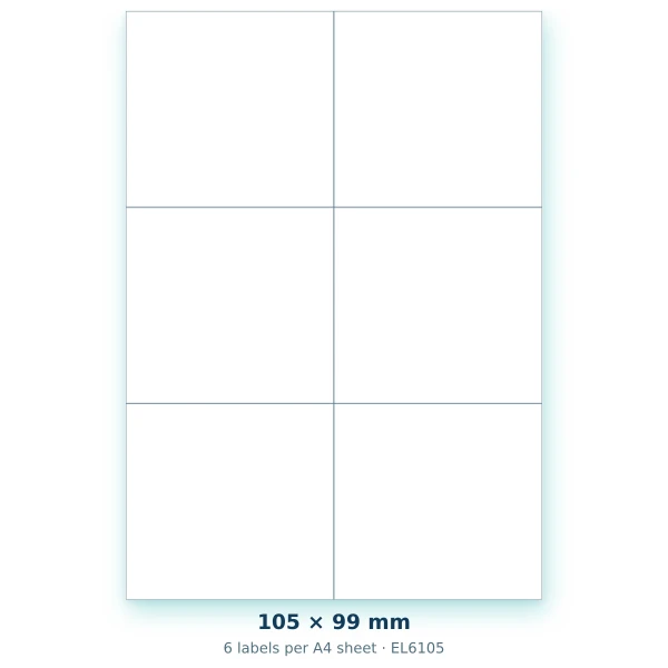 EvoLabels 105 × 99 mm · 6 labels per A4 sheet