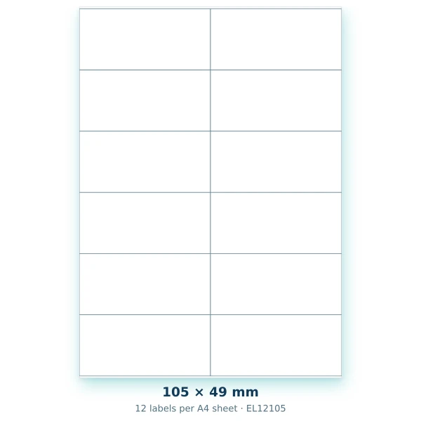 EvoLabels 105 × 49 mm · 12 labels per A4 sheet