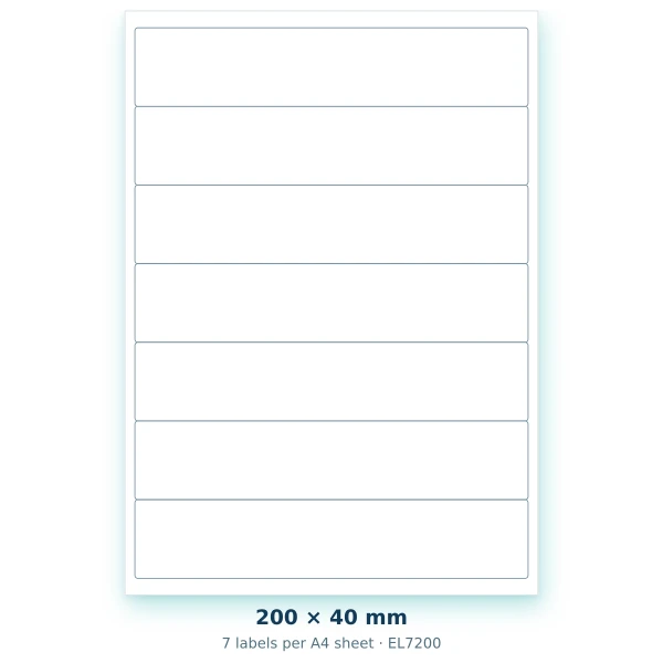 EvoLabels 200 × 40 mm · 7 labels per A4 sheet