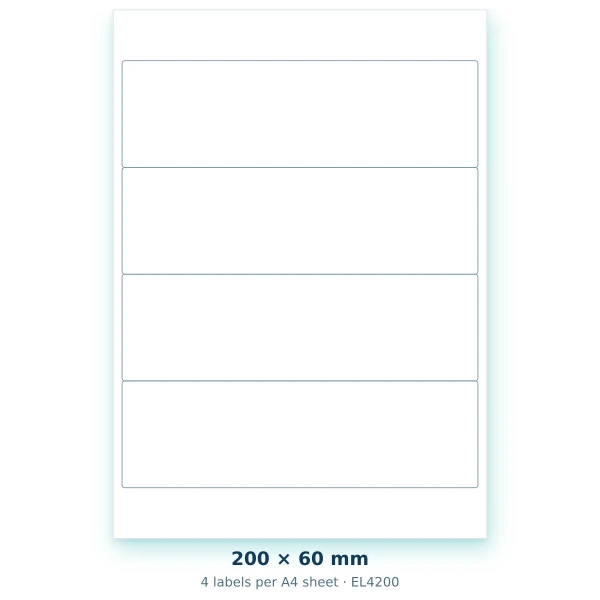 EvoLabels 200 × 60 mm · 4 labels per A4 sheet
