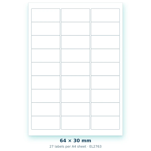 EvoLabels 64 × 30 mm · 27 labels per A4 sheet