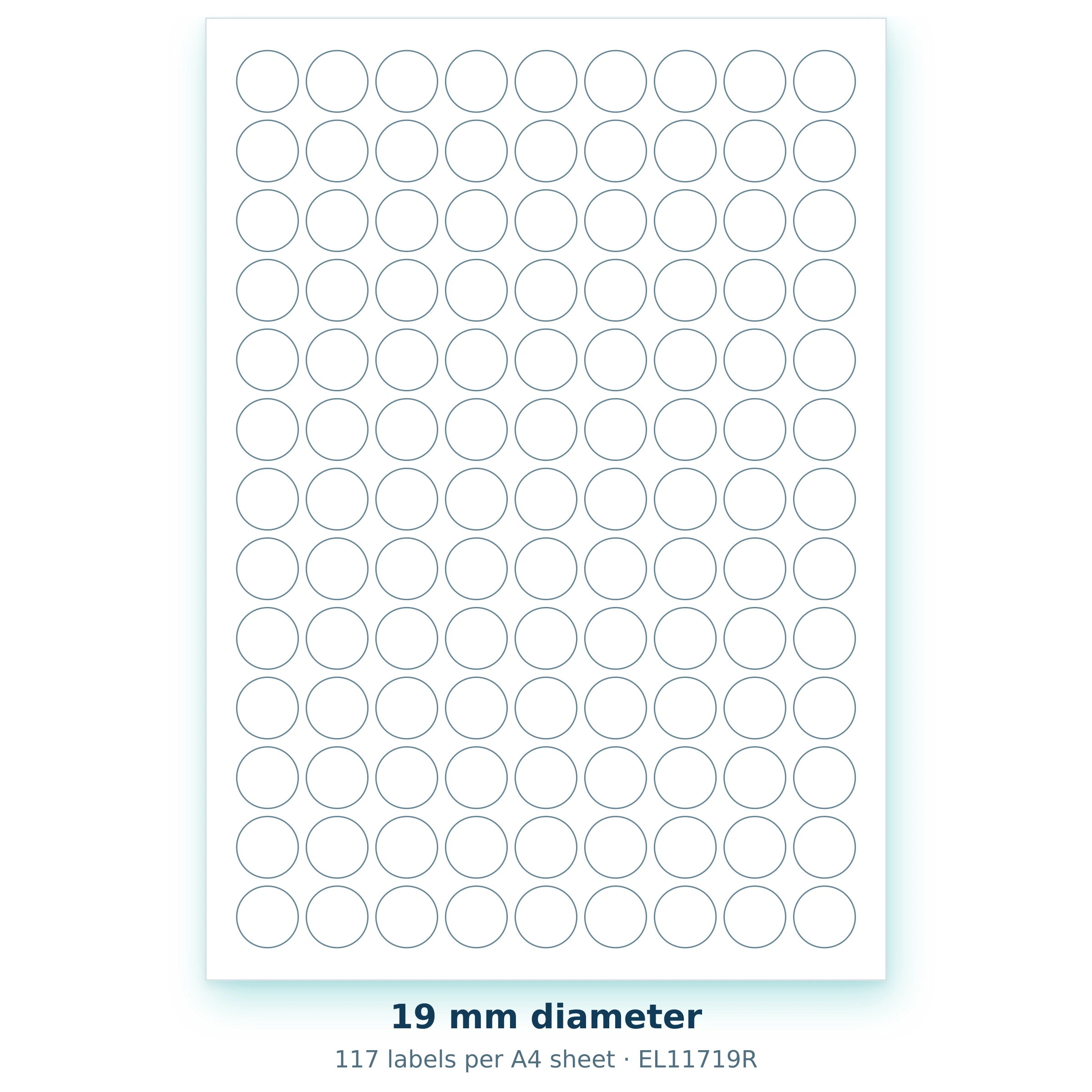 19 mm diameter — 117 labels per A4 sheet