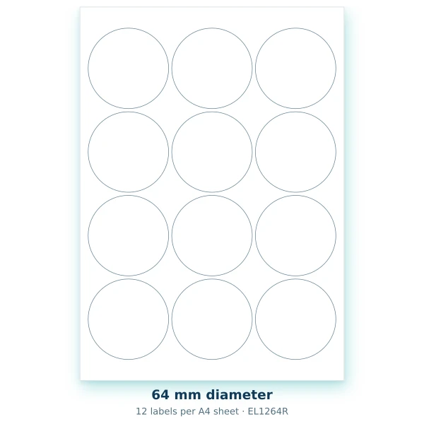 EvoLabels 64 × 64 mm · 12 labels per A4 sheet