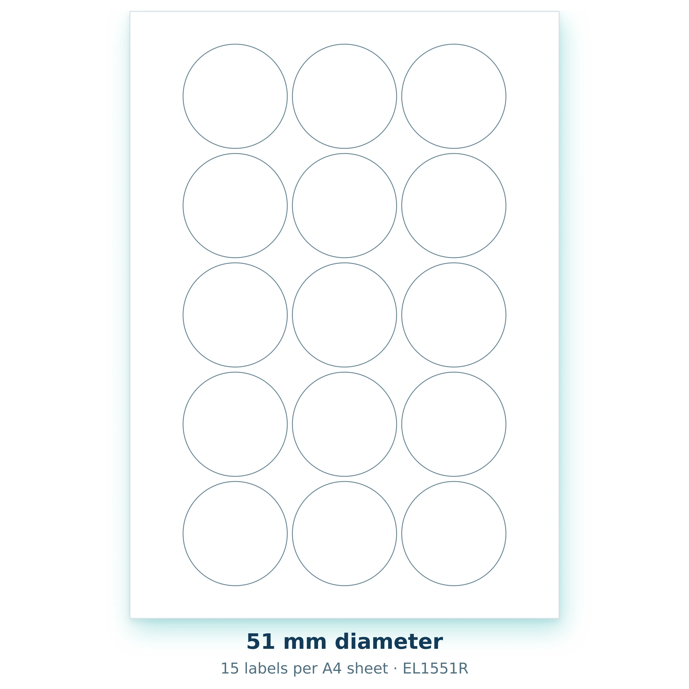 51 mm diameter — 15 labels per A4 sheet