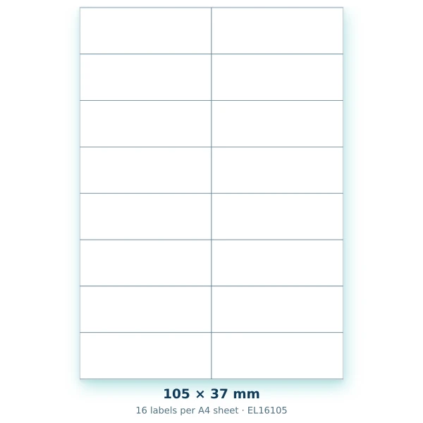 EvoLabels 105 × 37 mm · 16 labels per A4 sheet