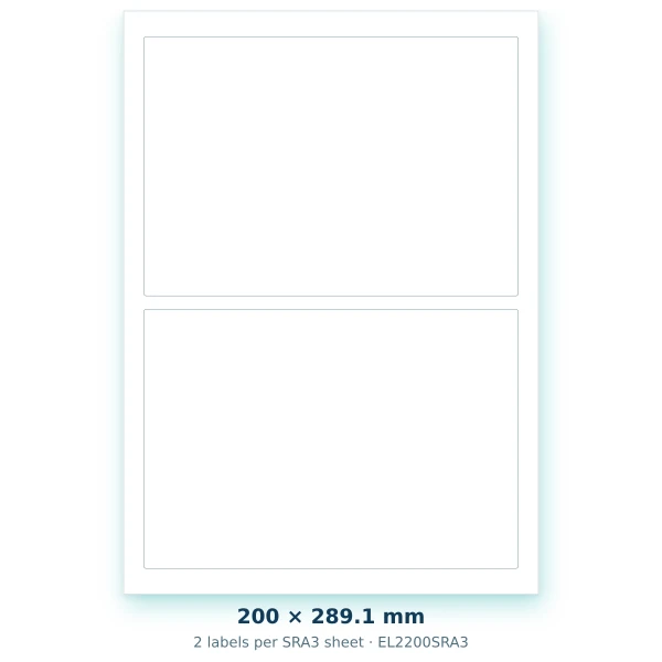 EvoLabels 200 × 289.1 mm · 2 labels per SRA3 sheet
