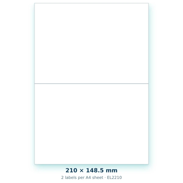 EvoLabels 210 × 148.5 mm · 2 labels per A4 sheet