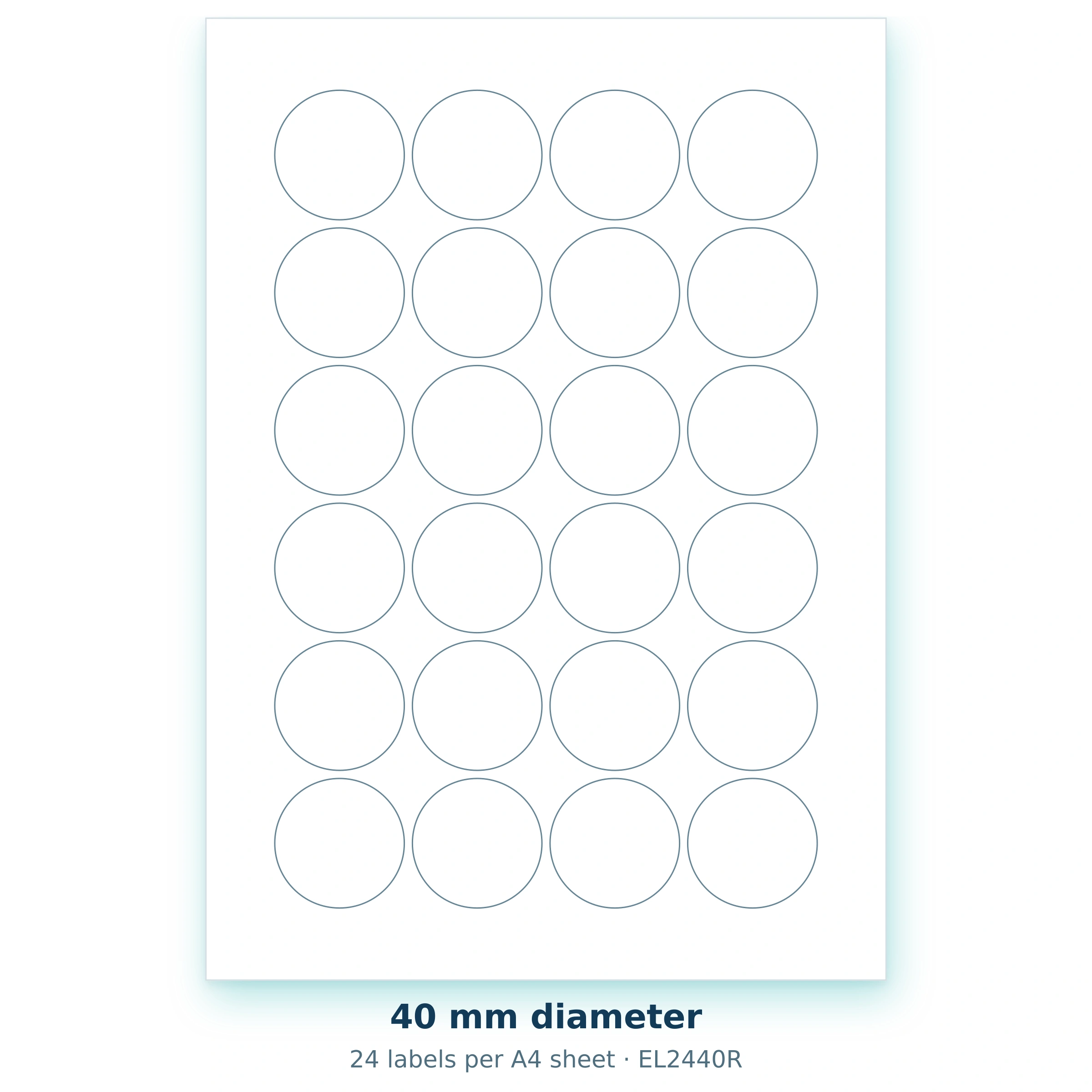 40 mm diameter — 24 labels per A4 sheet