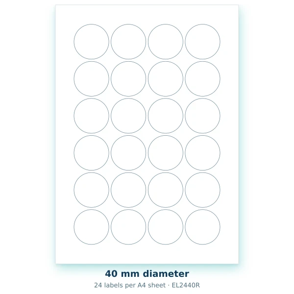 EvoLabels 40 × 40 mm · 24 labels per A4 sheet