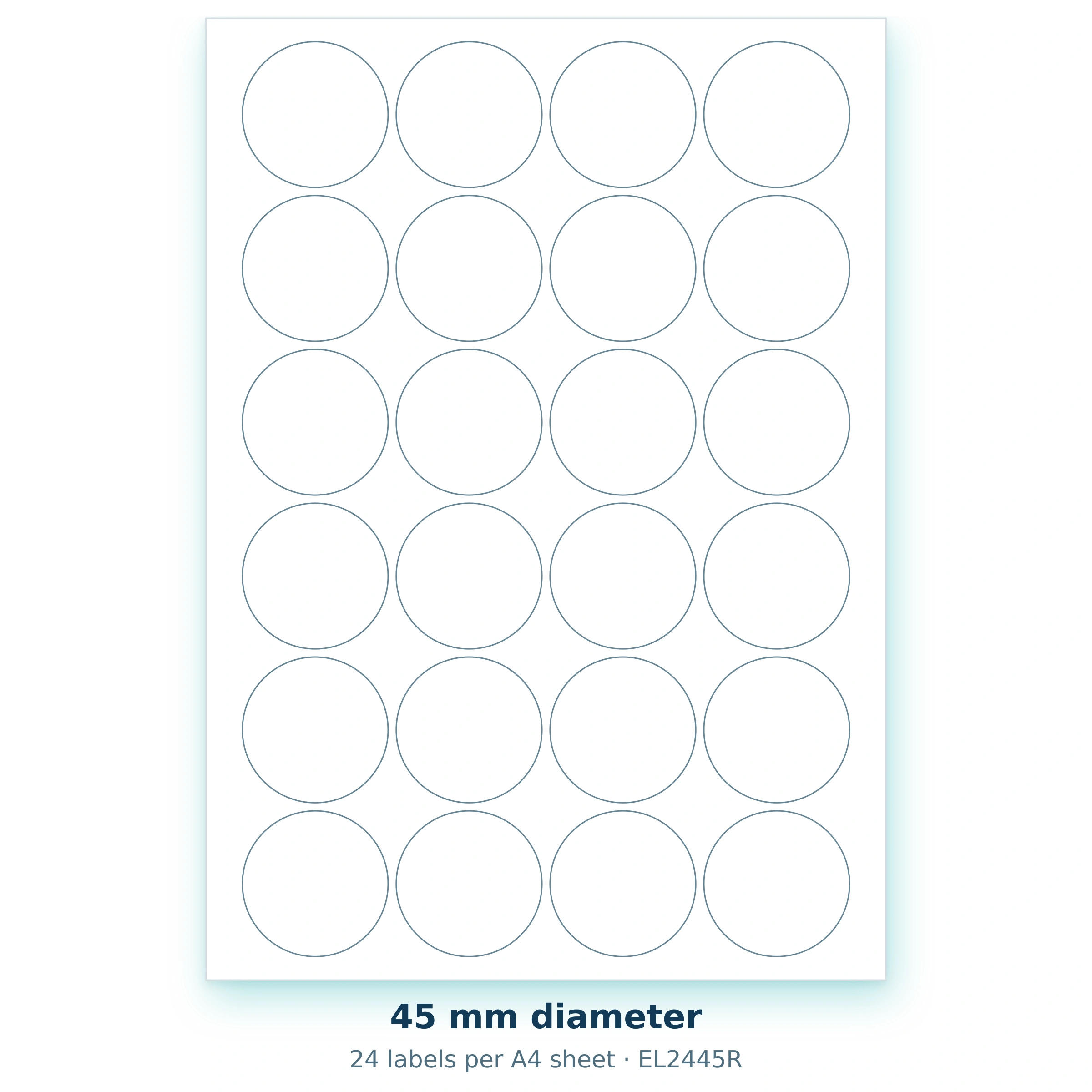 45 mm diameter — 24 labels per A4 sheet