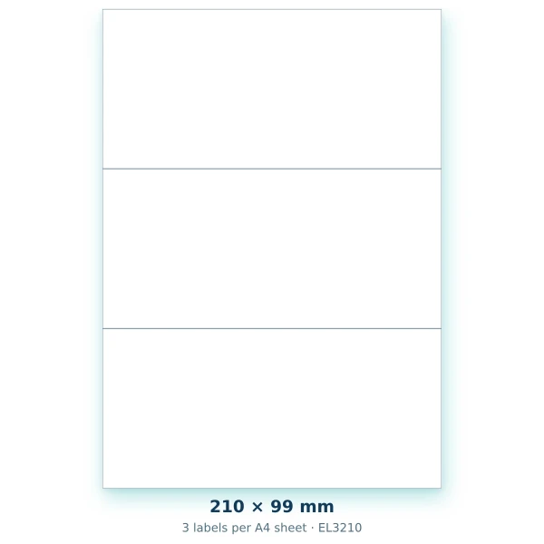 EvoLabels 210 × 99 mm · 3 labels per A4 sheet