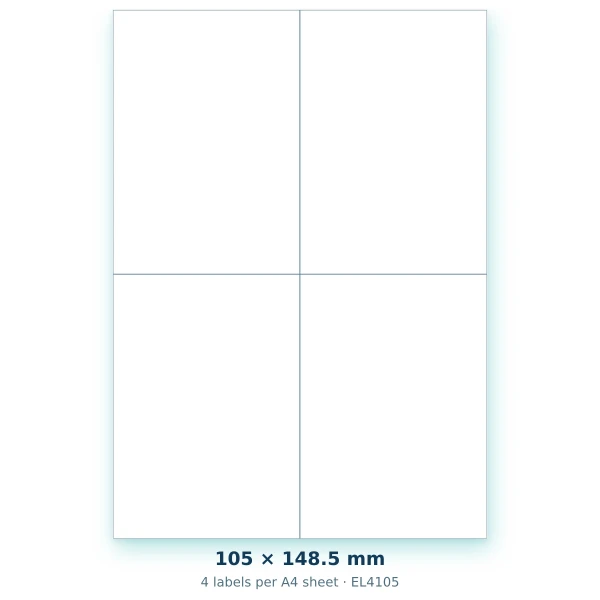 EvoLabels 105 × 148.5 mm · 4 labels per A4 sheet