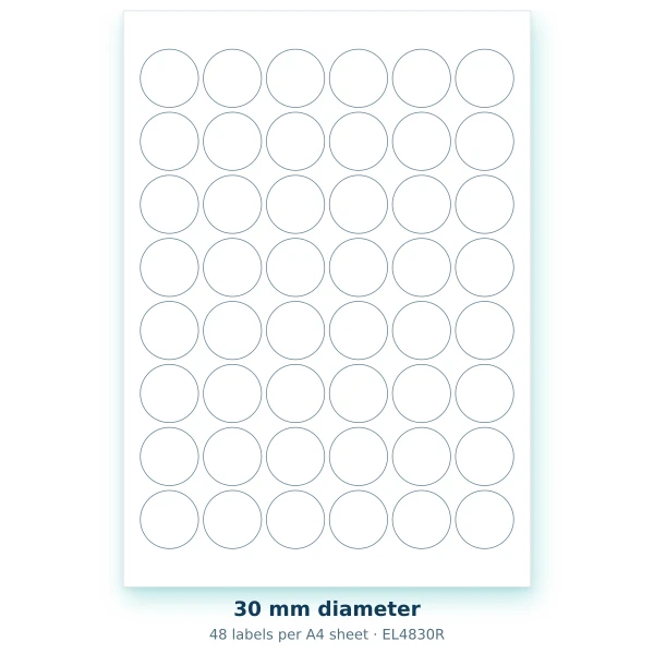 EvoLabels 30 × 30 mm · 48 labels per A4 sheet