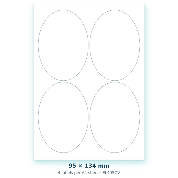 EvoLabels 95 × 134 mm · 4 labels per A4 sheet