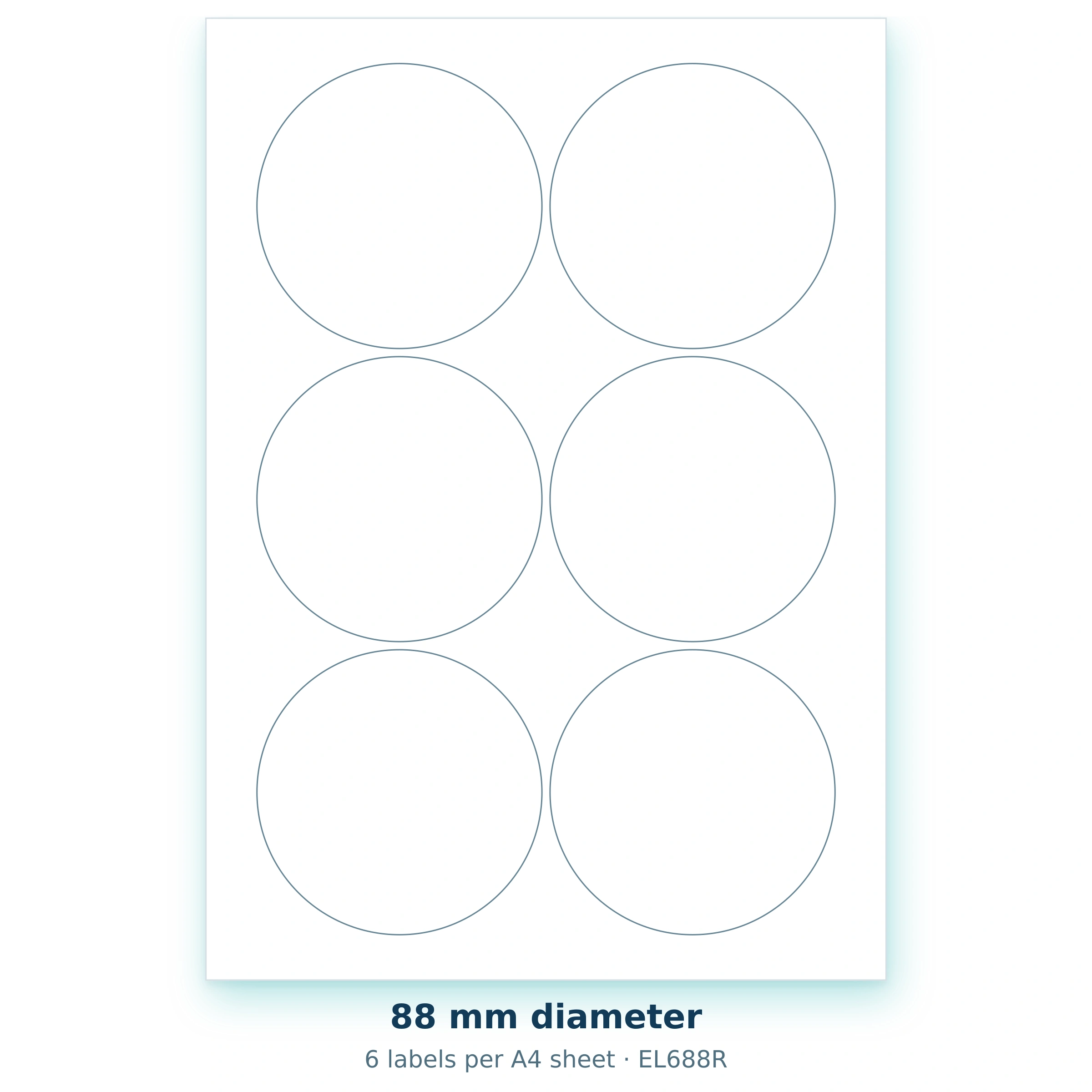 88 mm diameter — 6 labels per A4 sheet