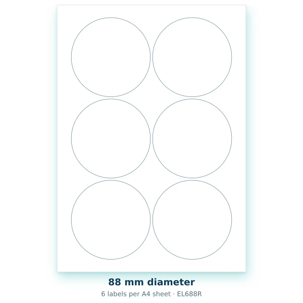 EvoLabels 88 × 88 mm · 6 labels per A4 sheet