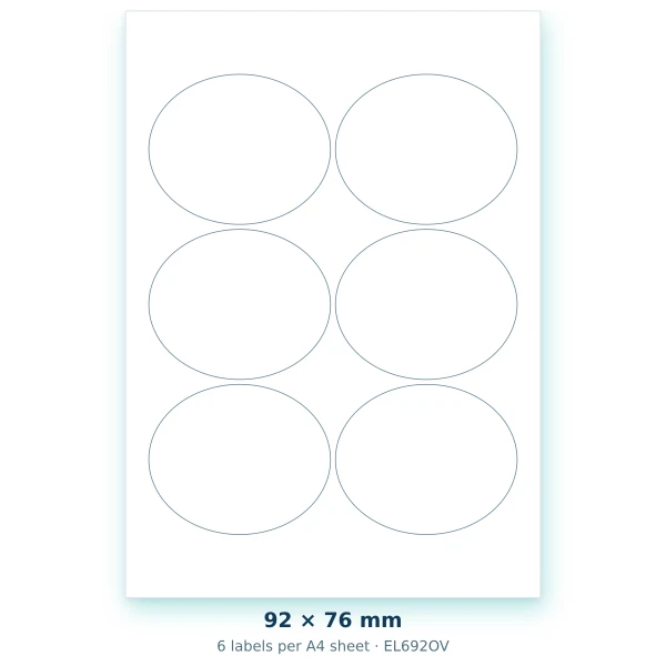 EvoLabels 92 × 76 mm · 6 labels per A4 sheet