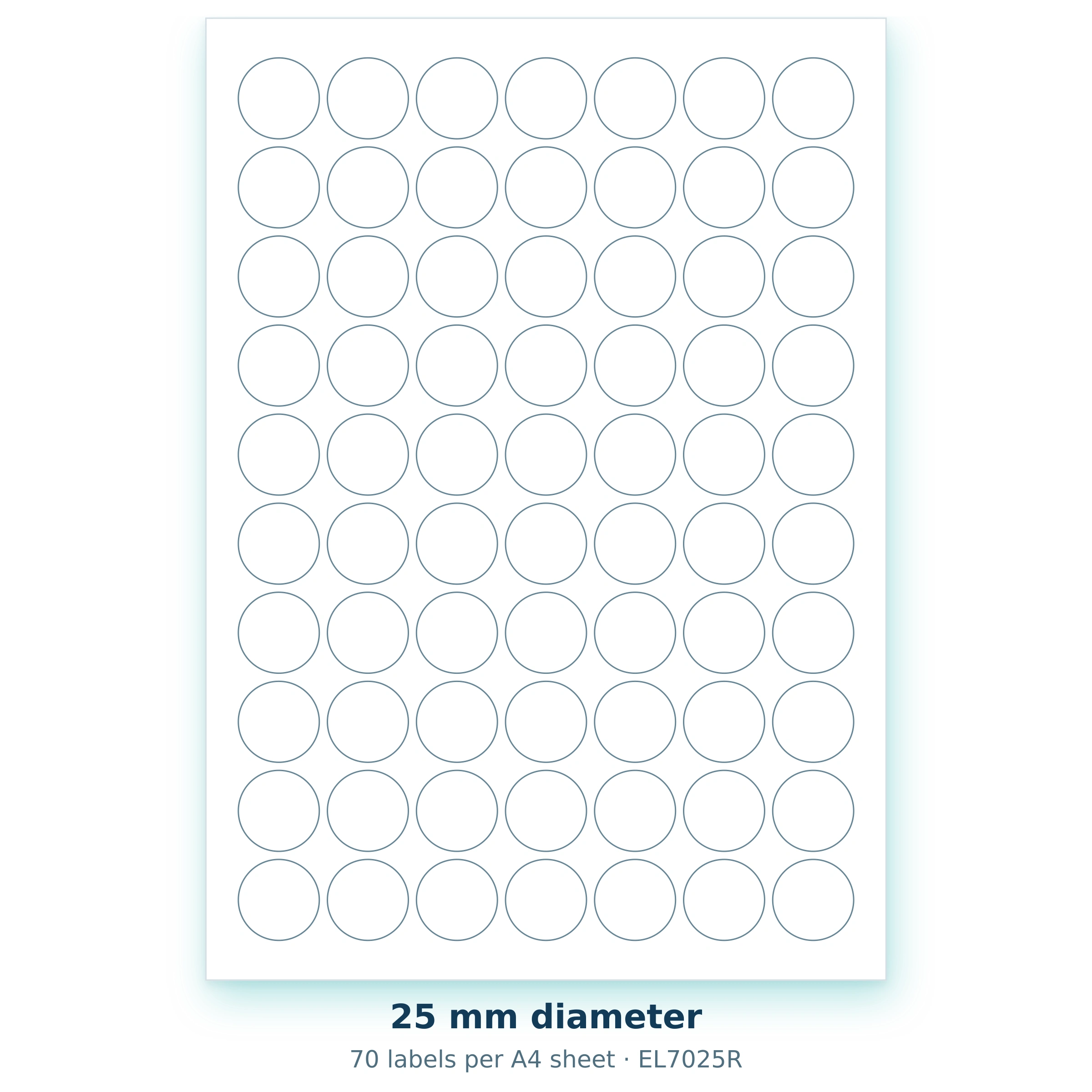 25 mm diameter — 70 labels per A4 sheet