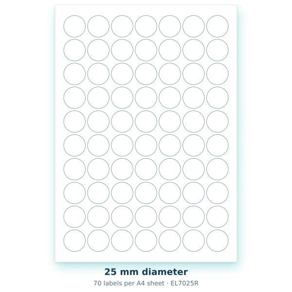 EvoLabels 25 × 25 mm · 70 labels per A4 sheet
