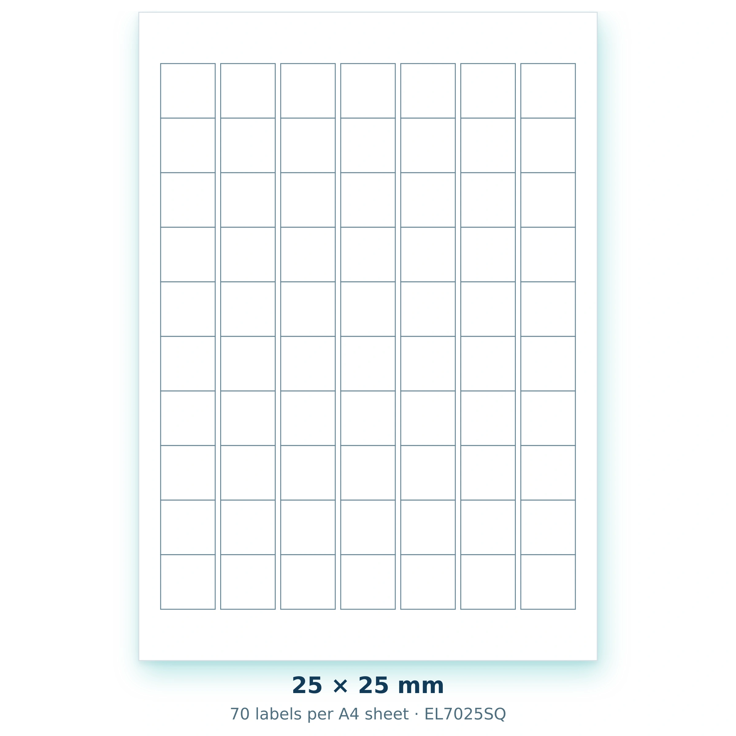 25 × 25 mm — 70 labels per A4 sheet