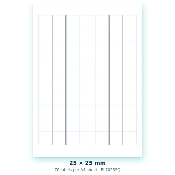 EvoLabels 25 × 25 mm · 70 labels per A4 sheet