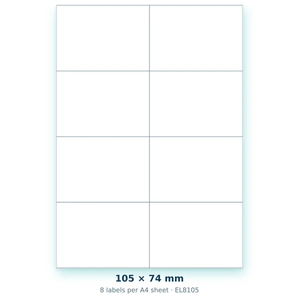 EvoLabels 105 × 74 mm · 8 labels per A4 sheet