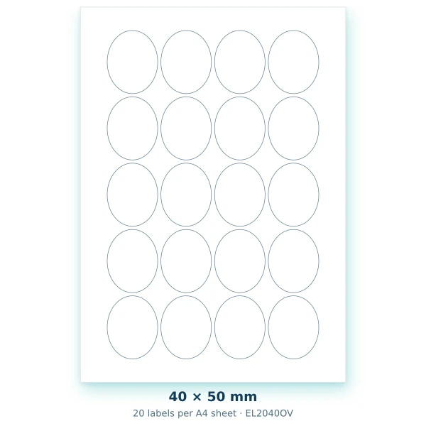 EvoLabels 40 × 50 mm · 20 labels per A4 sheet