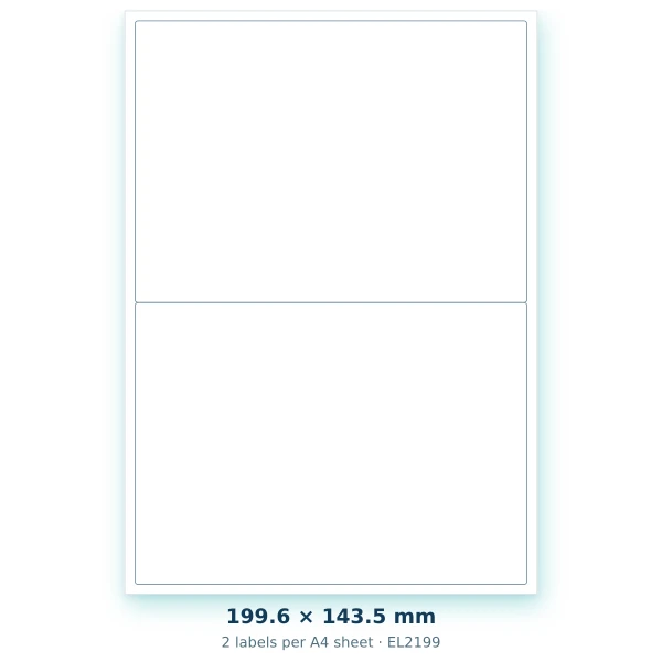 EvoLabels 200 × 144 mm · 2 labels per A4 sheet