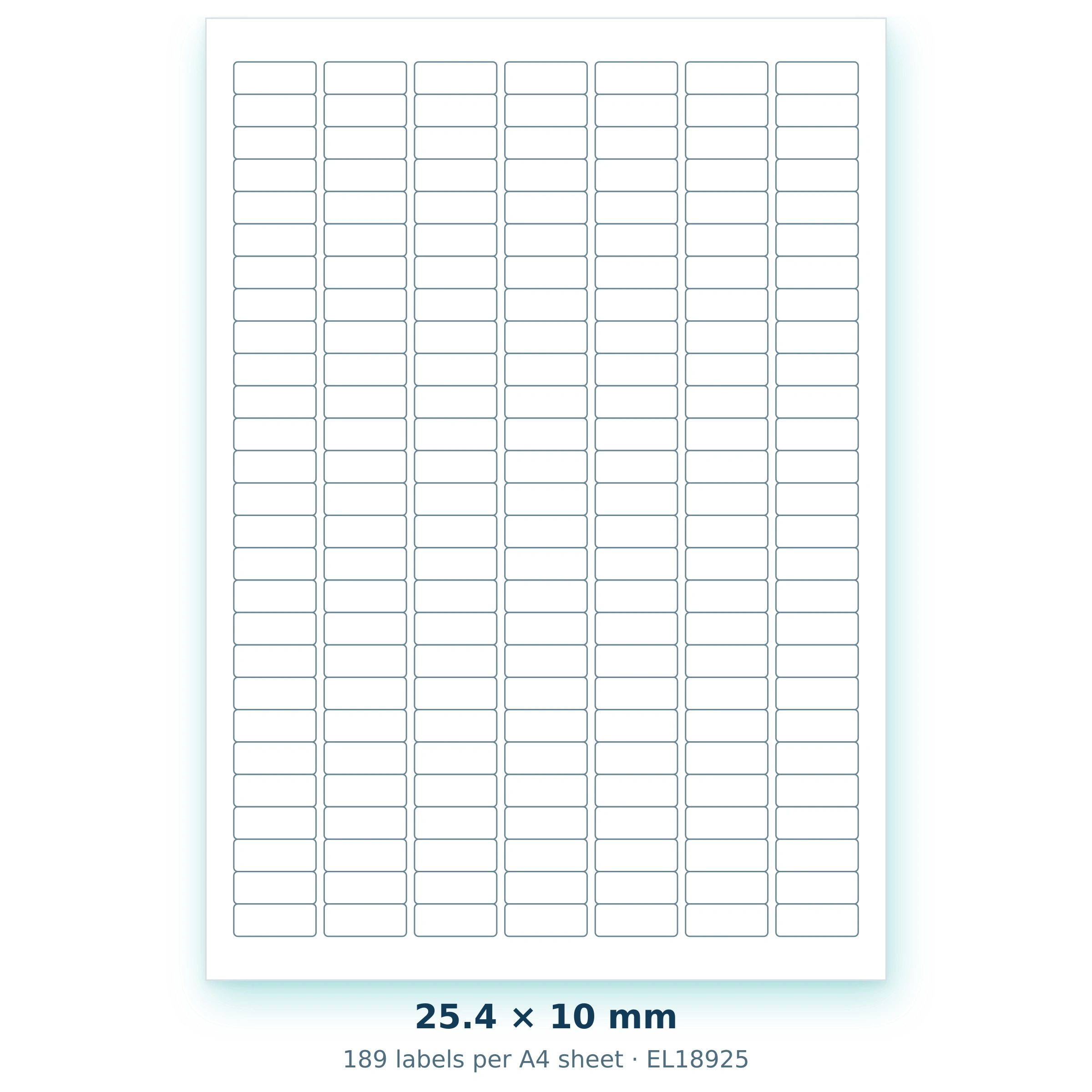 25.4 × 10 mm — 189 labels per A4 sheet