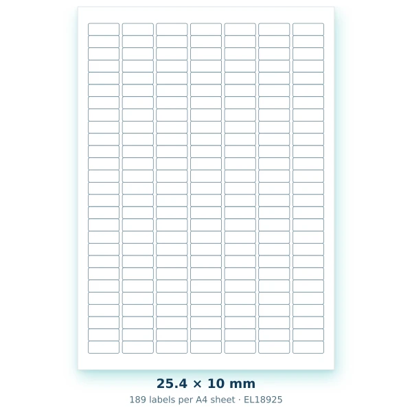 EvoLabels 25 × 10 mm · 189 labels per A4 sheet