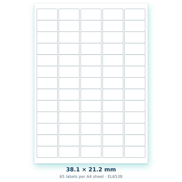 EvoLabels 38 × 21 mm · 65 labels per A4 sheet