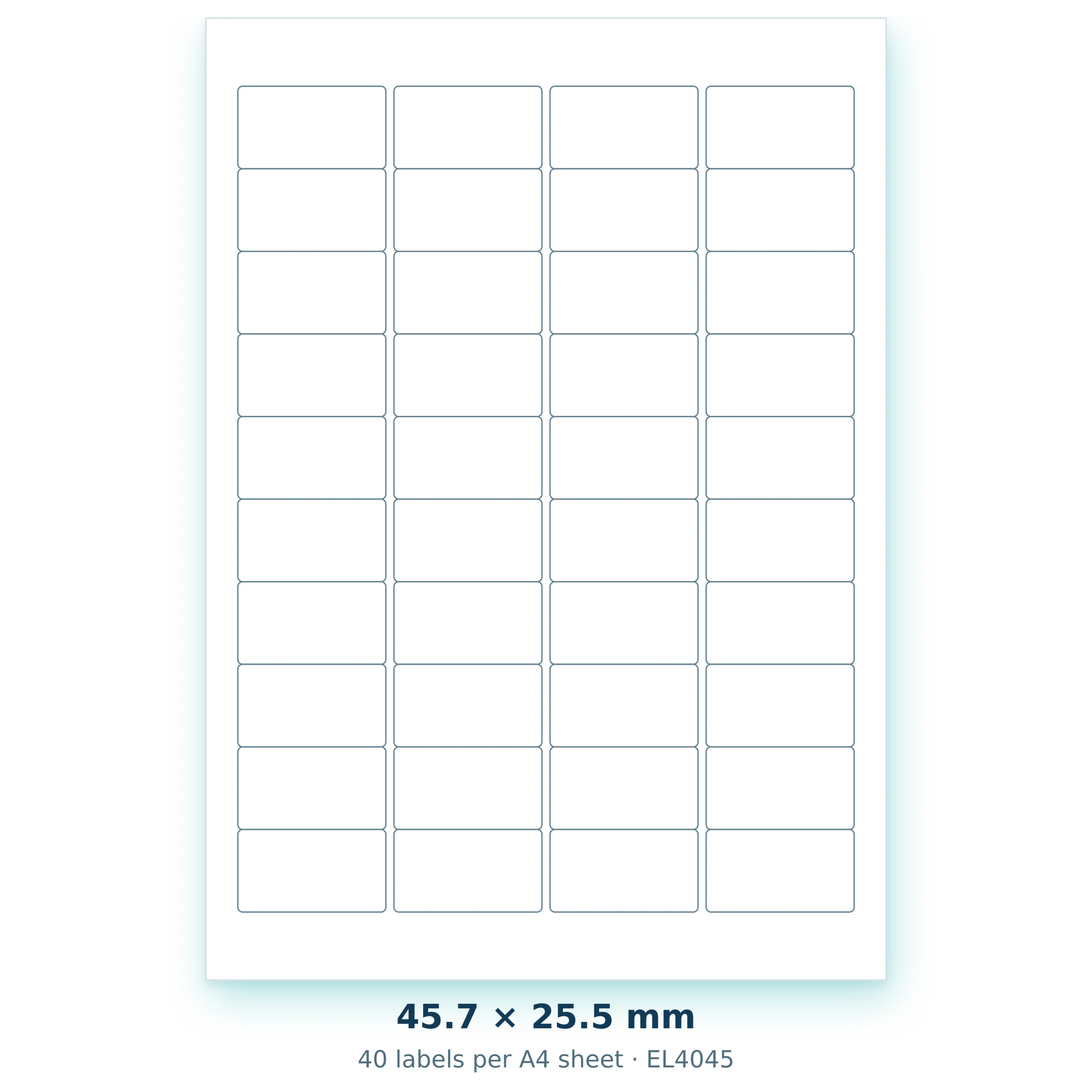 45.7 × 25.5 mm — 40 labels per A4 sheet
