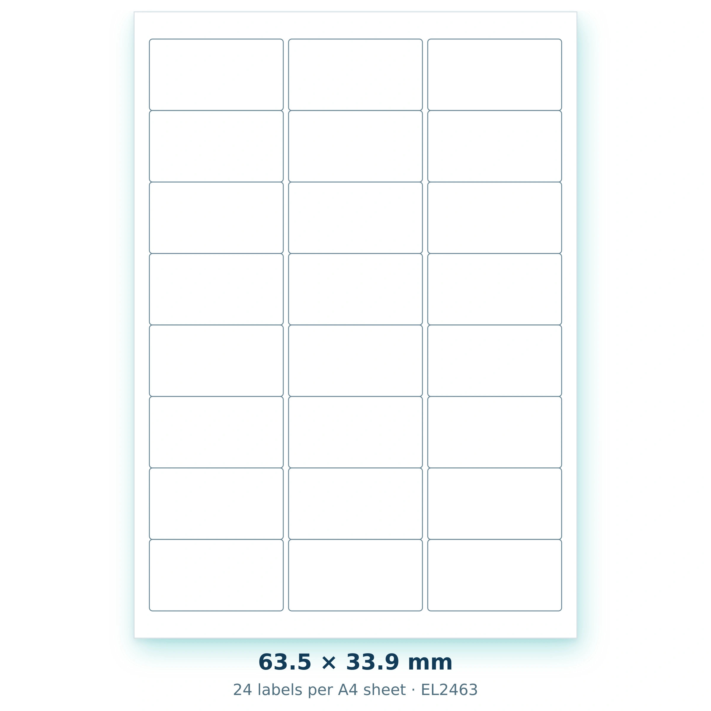 63.5 × 33.9 mm — 24 labels per A4 sheet