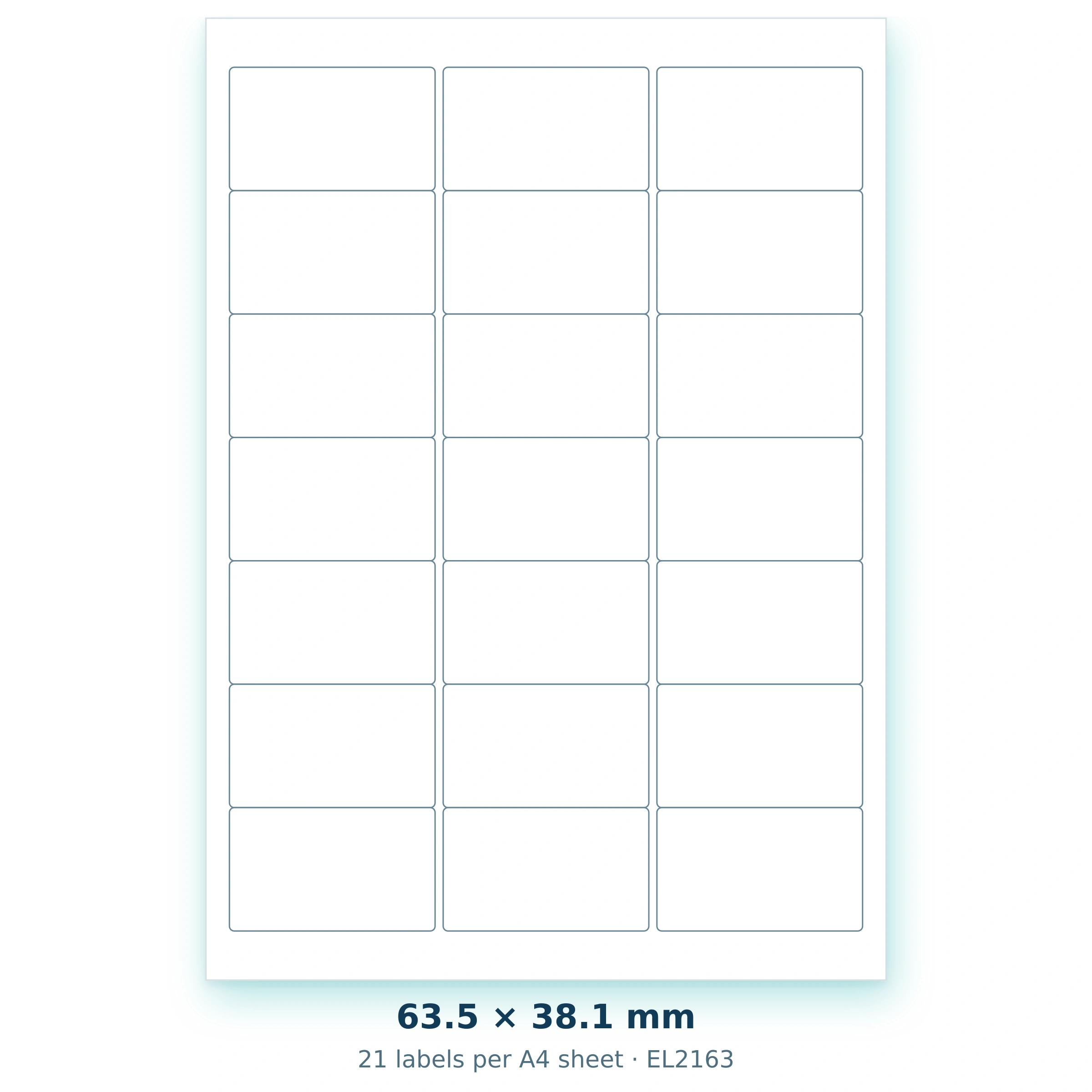 63.5 × 38.1 mm — 21 labels per A4 sheet