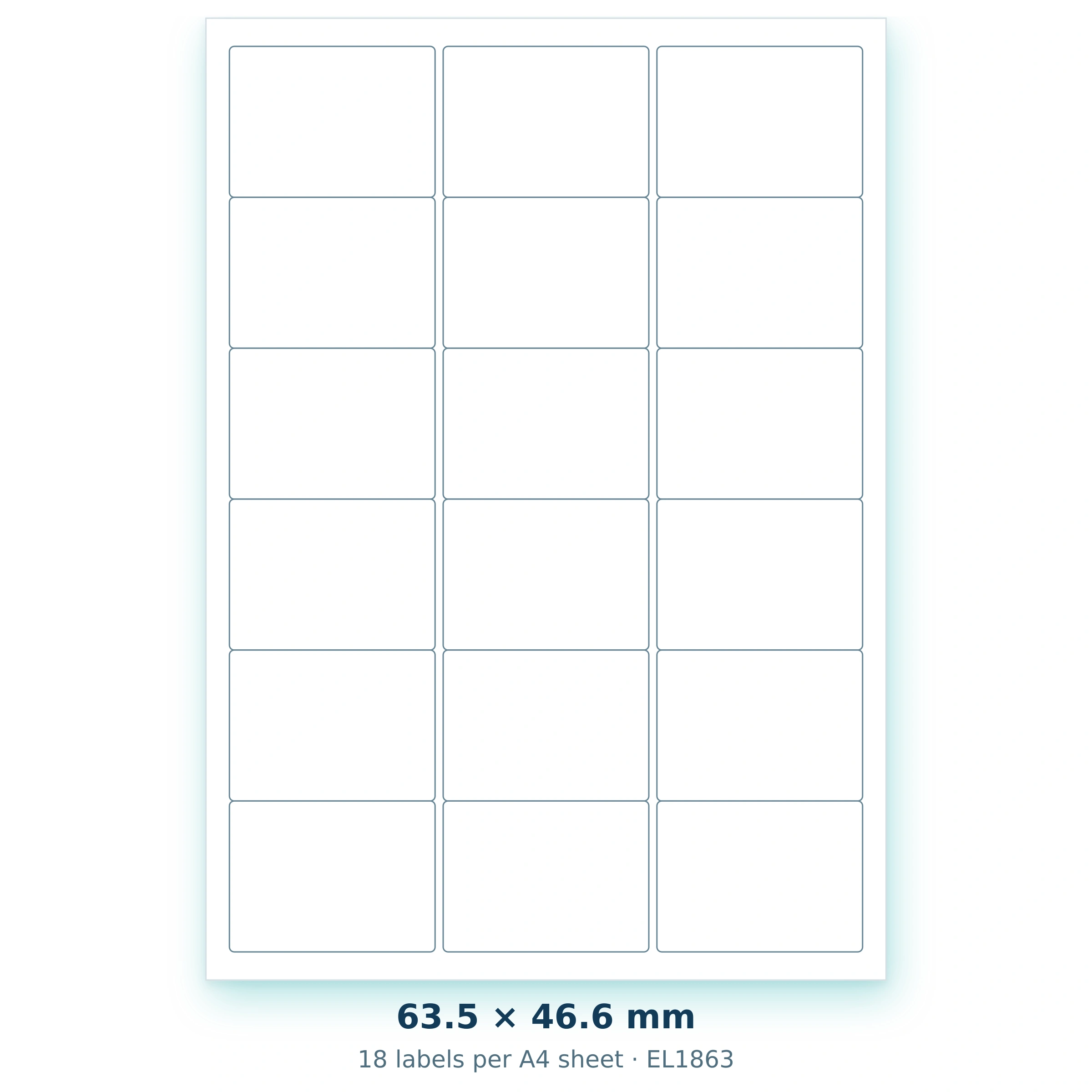 63.5 × 46.6 mm — 18 labels per A4 sheet