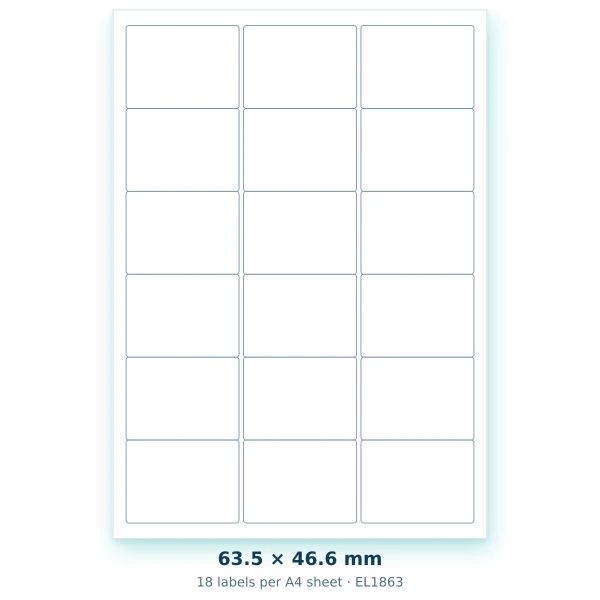 EvoLabels 64 × 47 mm · 18 labels per A4 sheet