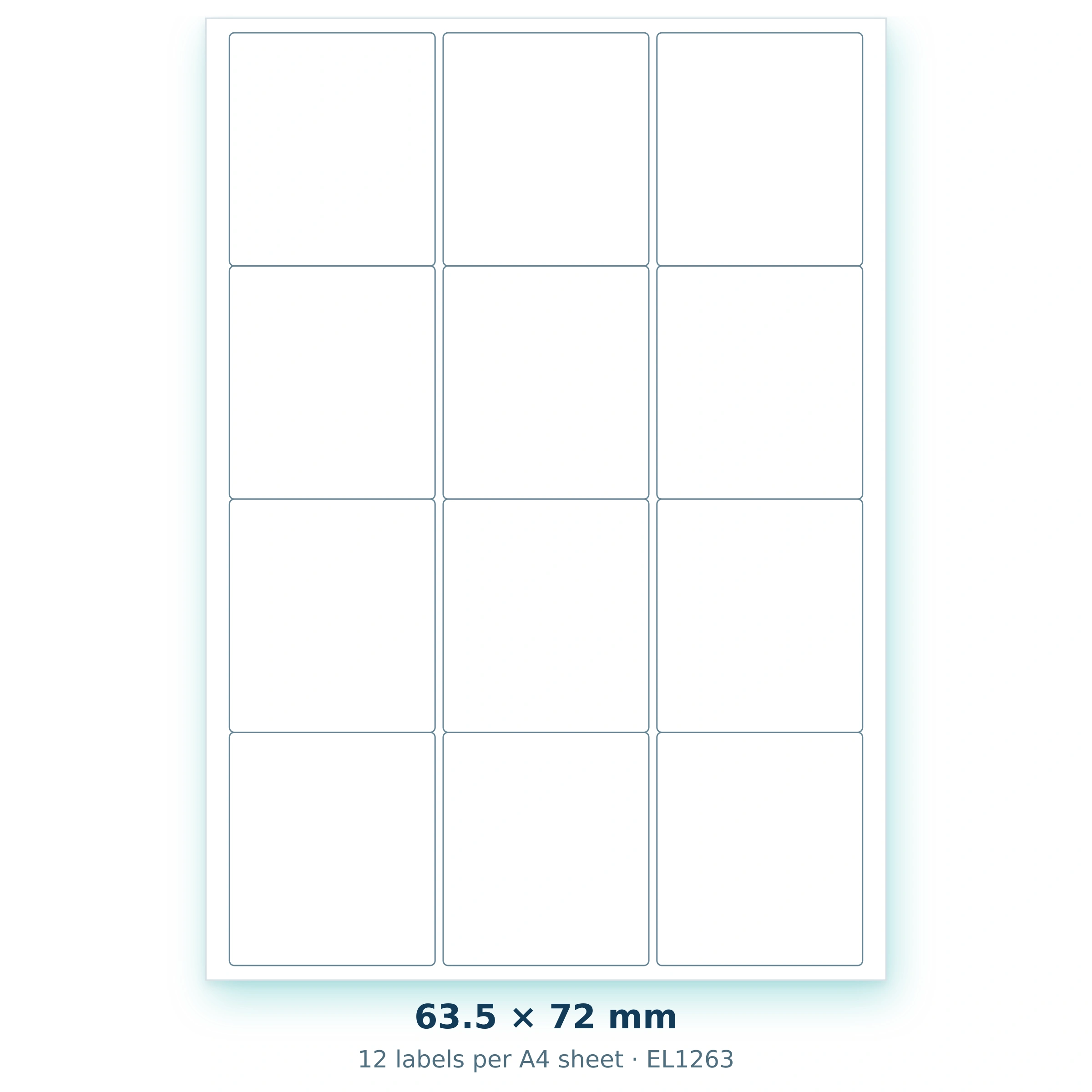 63.5 × 72 mm — 12 labels per A4 sheet