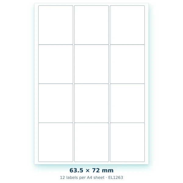 EvoLabels 64 × 72 mm · 12 labels per A4 sheet