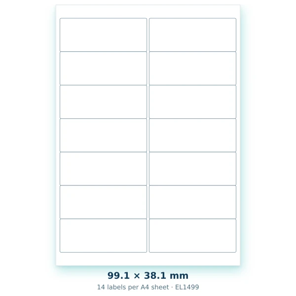 EvoLabels 99 × 38 mm · 14 labels per A4 sheet