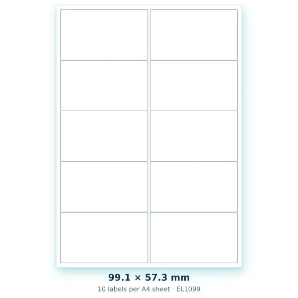 EvoLabels 99 × 57 mm · 10 labels per A4 sheet