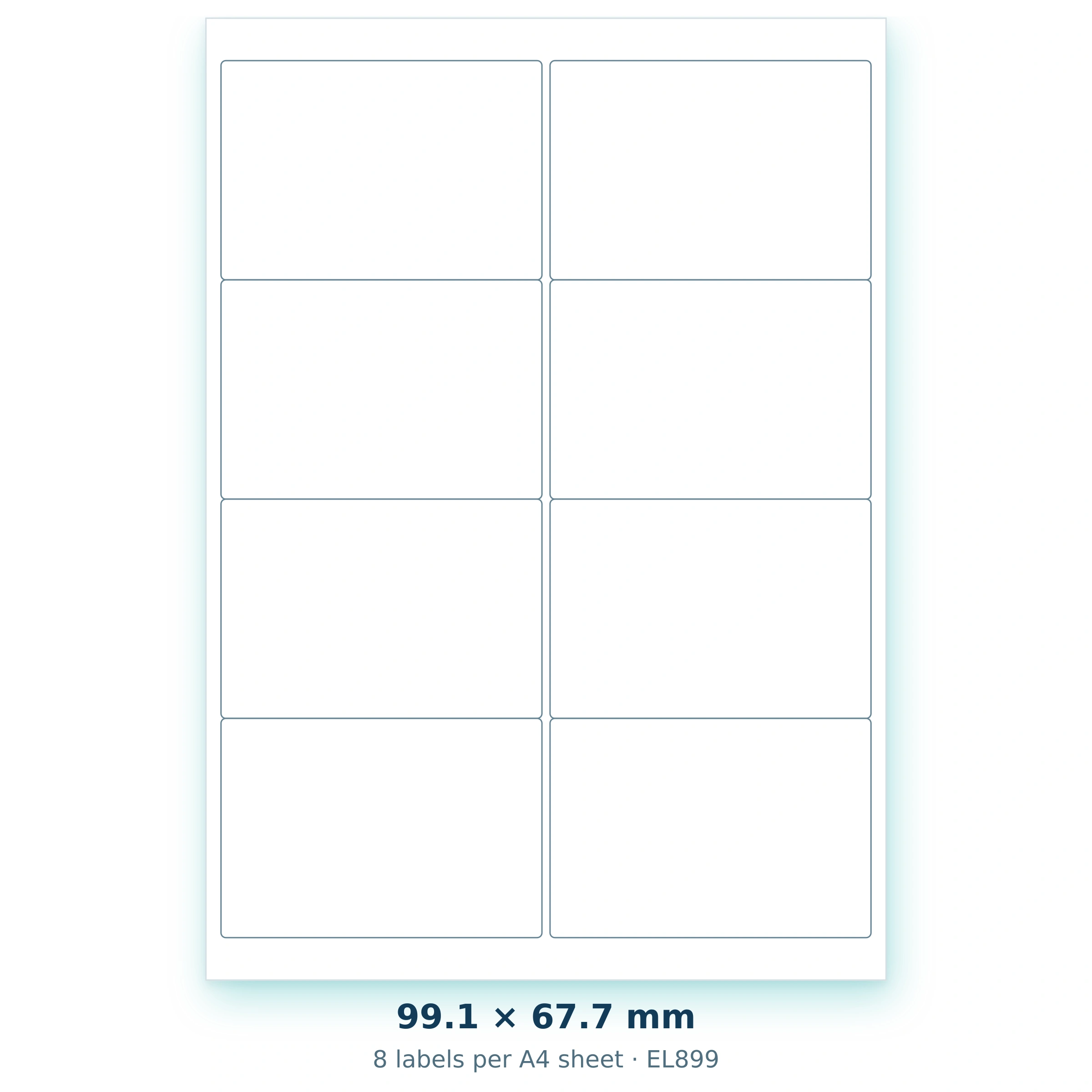 99.1 × 67.7 mm — 8 labels per A4 sheet