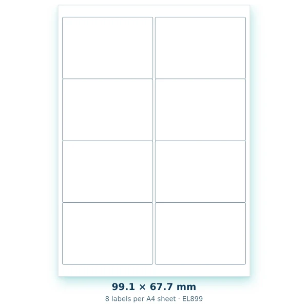 EvoLabels 99 × 68 mm · 8 labels per A4 sheet